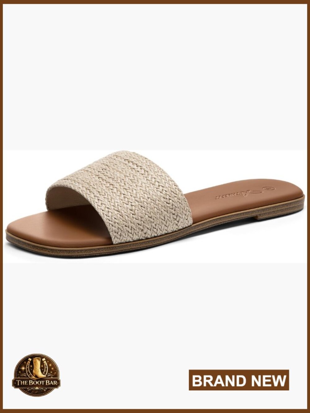Raffia Square Toe Slide Sandals for Women Summer Dressy Casual Slip On Flat